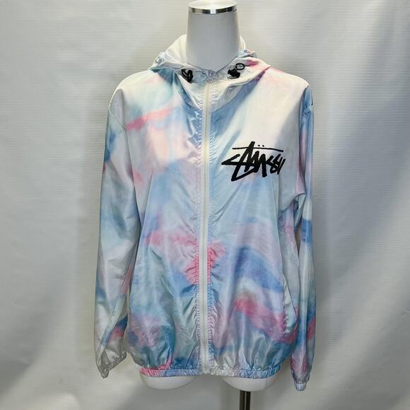 Stussy Jacket Womens Large Multicolor Tie Dye Hooded Windbreaker LA Paris - Picture 2 of 9